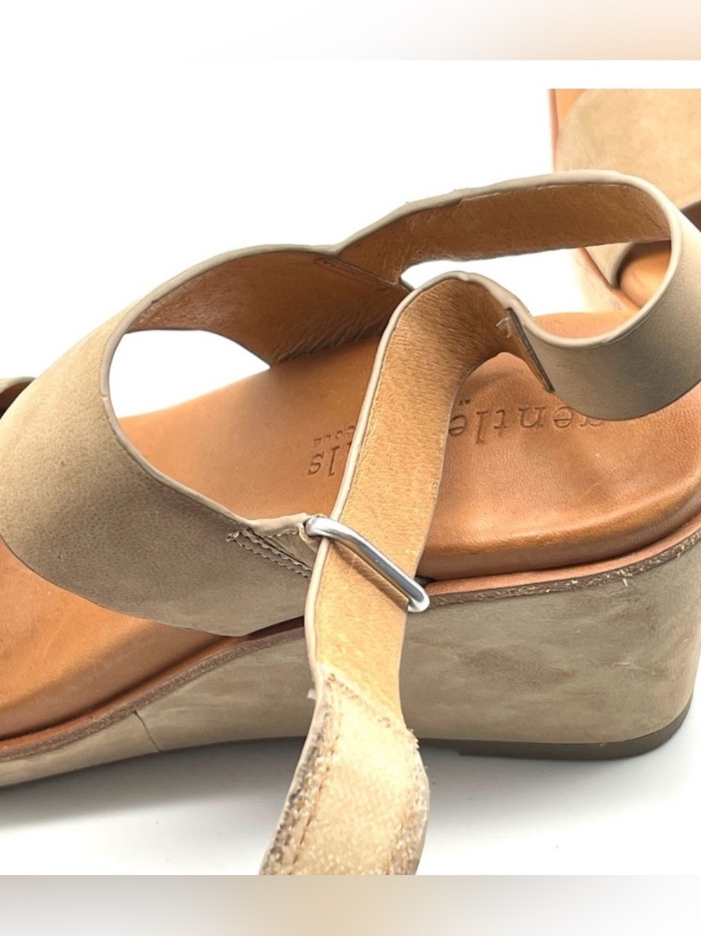 Gentle Souls by Kenneth Cole Leather Hope Slingback Wedge Strappy Sandal 8.5 M - Picture 6 of 10